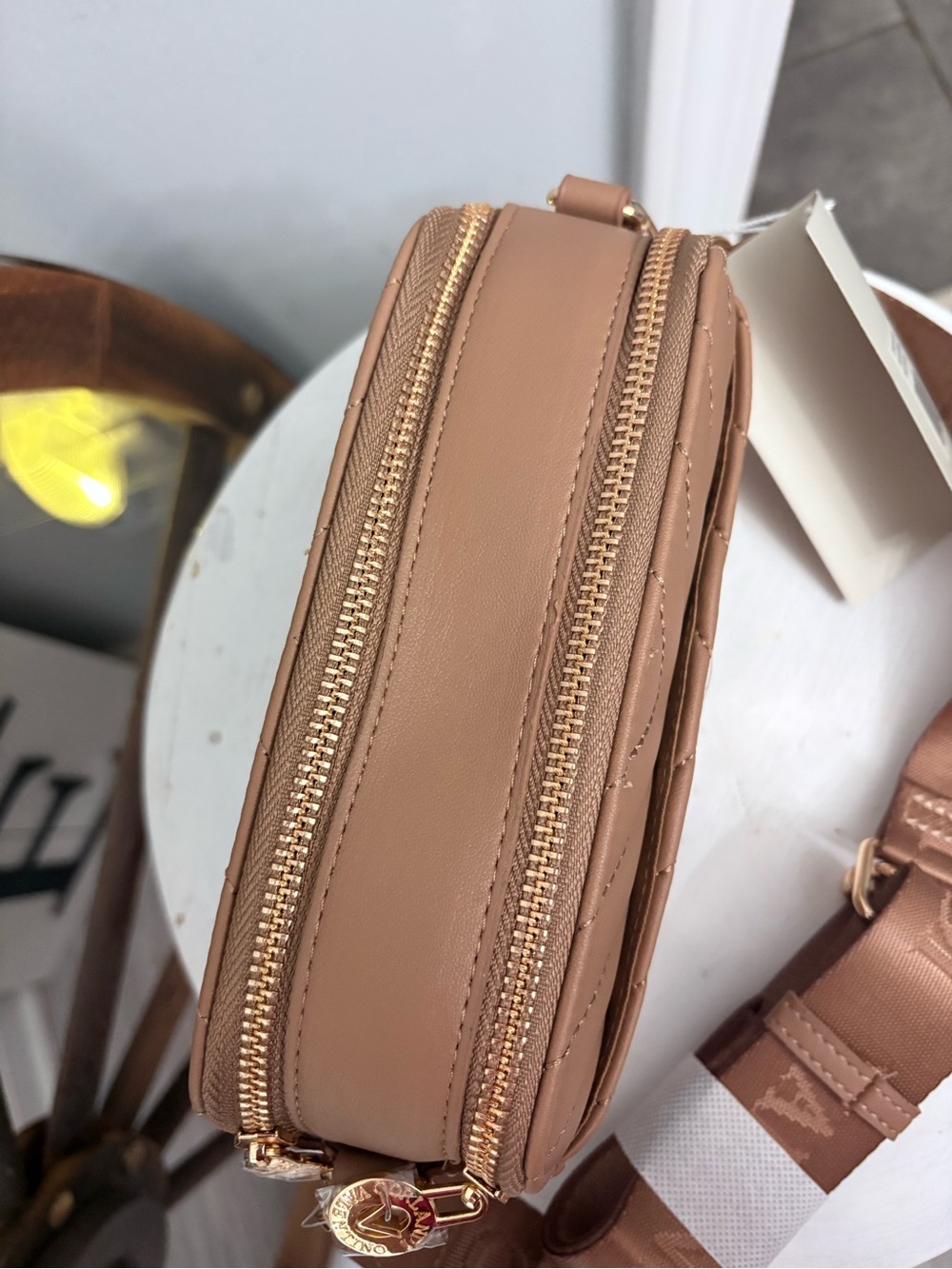 Valentino Orlandi Quilted Crossbody Bag in Taupe Brown with Gold Hardware NWT - Picture 4 of 6